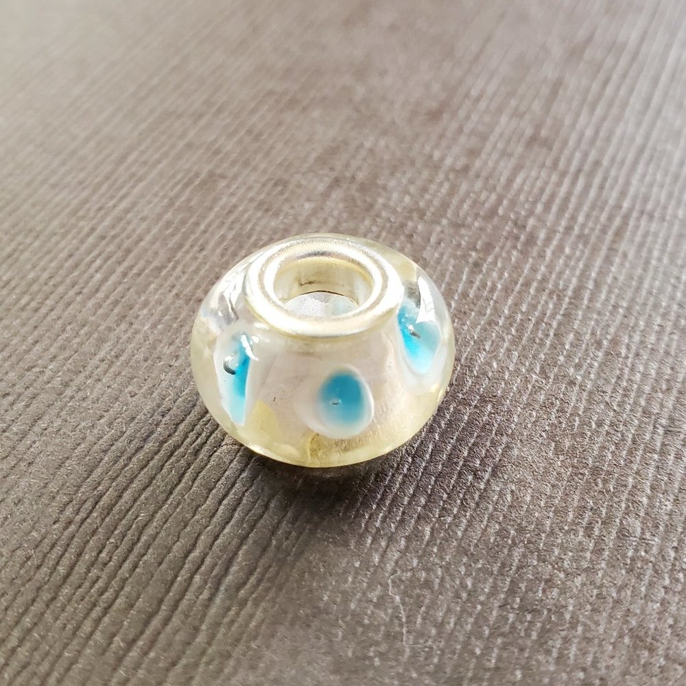 Hand Blown Glass Bead - Turquoise w/ White Dots